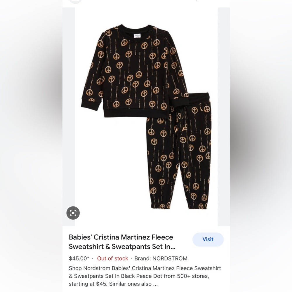 Nordstrom x Cristina Martinez children’s peace print sweatsuit, BLK Sz 12M